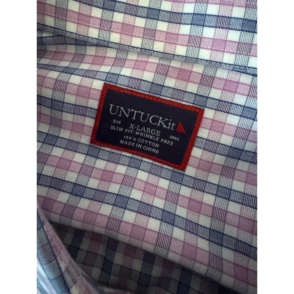 UNTUCKit Pio Cesare Slim Fit Wrinkle Free Plaid‎ Shirt Mens XL Pink Blue Cotton